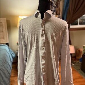 Michael Kors Men's White and Gray Striped Shirt